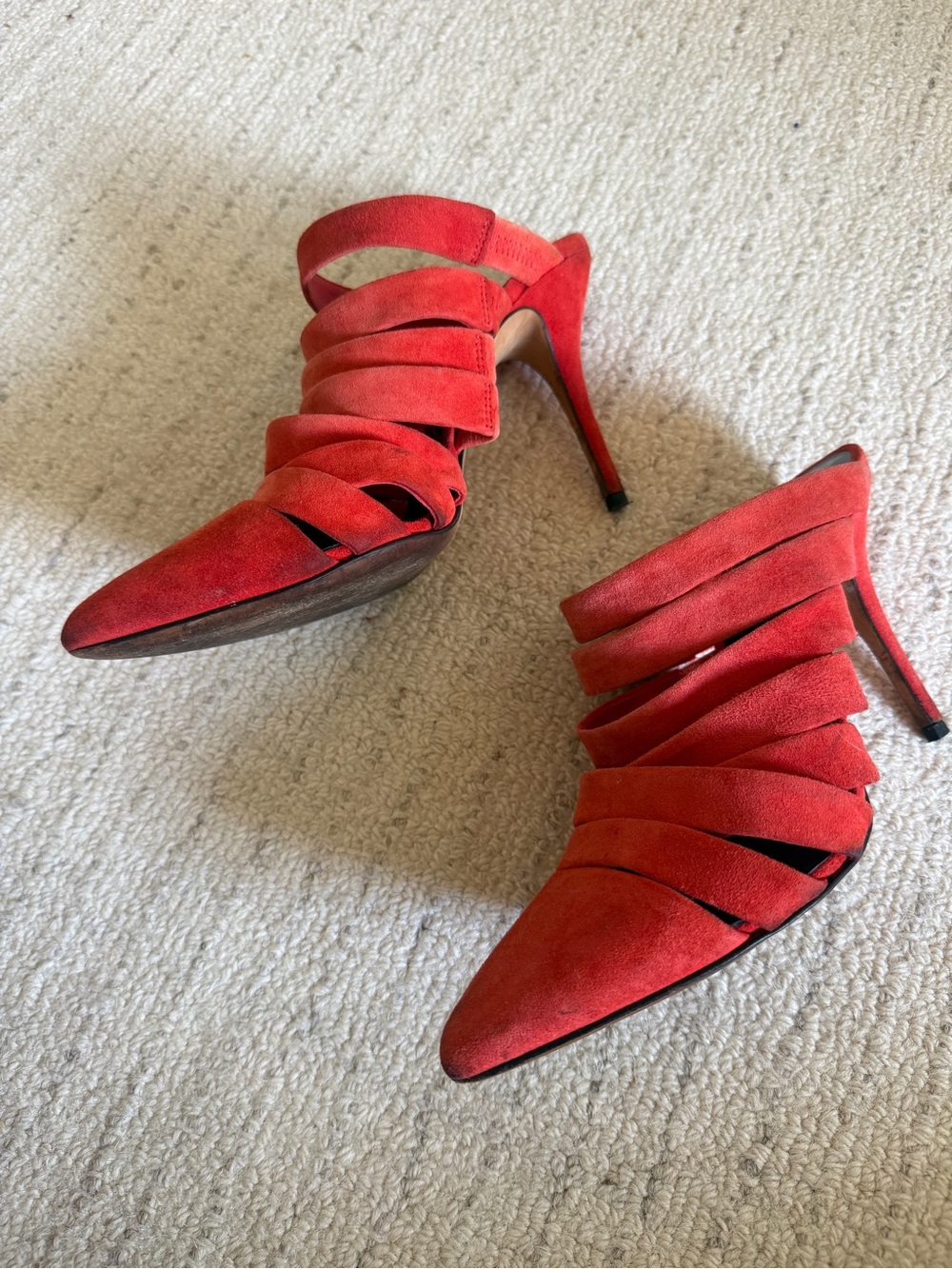 Alexander Wang Red Suede Strappy Pointed-Toe High Heels
